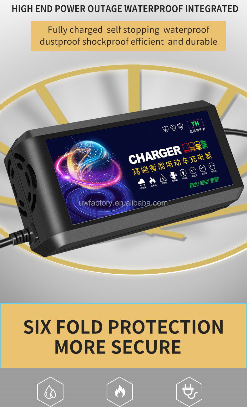 2025 Smart Electric Motorcycle 48V20AH Lead Acid Battery Charger with 93% Charging Efficiency and 12V/1.5A Output