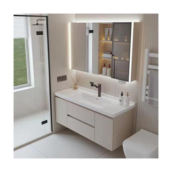 White Bathroom Cabinets Handle-Free Design for Vanity Top and Living Room