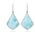 Gemstone Larimar Silver Jewelry Mini Diamond Teardrop Earrings