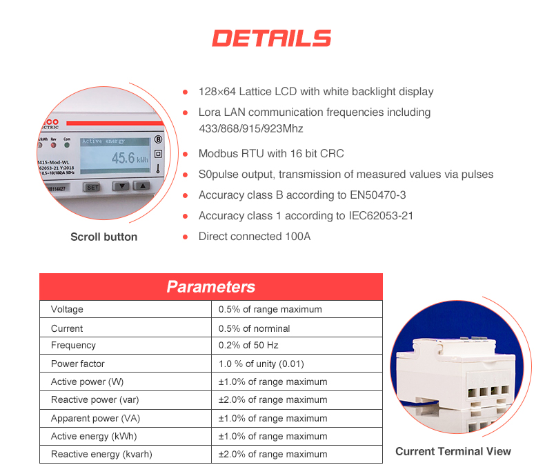 White EM415-Mod-WL Single Phase Lorawan Energy Meter with Digital Display