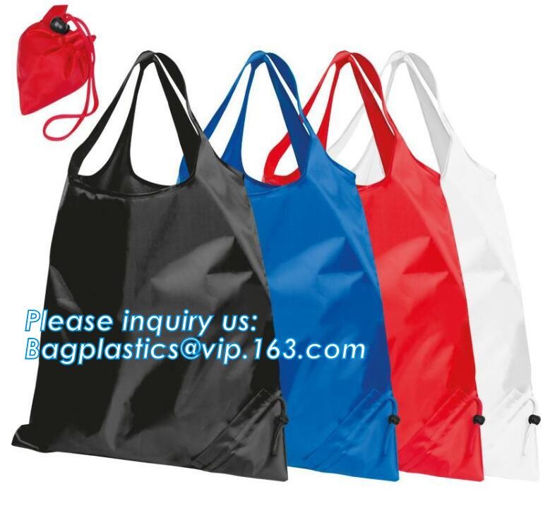 Recycled Foldable Nylon Polyester Tote Bag with logos polyester shopping bag Custom advertising handle non woven bag PAC