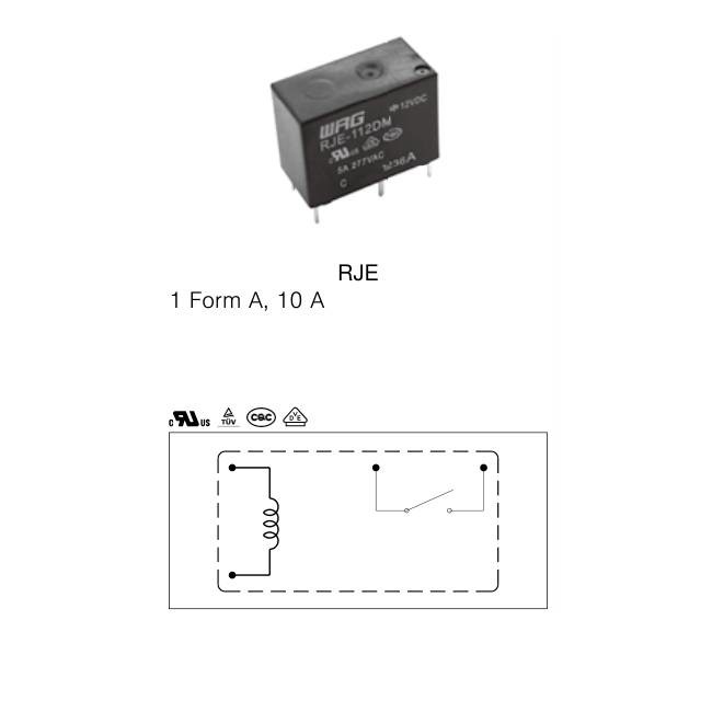 SPST 10A 12 Volt Class A Insulation RJE - 112DM PCB Mount Relay