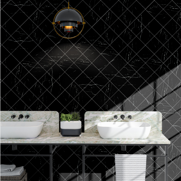 GLOSSY Polished Black Pearl Bath Tiles Ceramic Tile White and Black Golden Vein Black Marble Tiles Royal Black