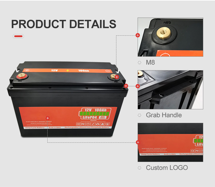 Eco-friendly Deep Cycle 12V LiFePO4 Battery 50Ah 200Ah Low Self-discharge