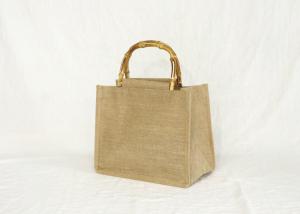 Quality Bamboo Handle Jute Packaging Bags , Jute Tote Bag For Daily Use / Home Storage wholesale