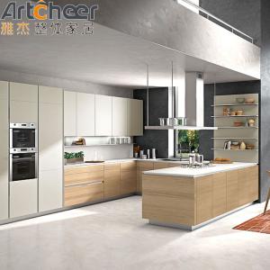 Quality Modern Customized U Shape Kitchen Cabinet White Veneer Door With Quartz Stone Counter Top wholesale