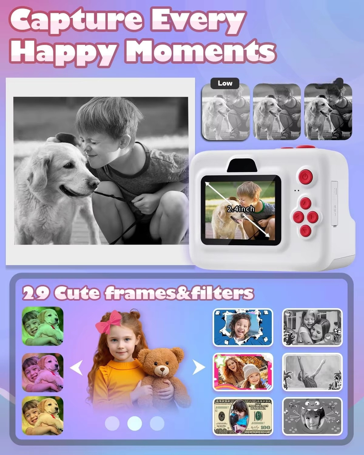 Mini Printer Portable Thermal Digital Children Photo Kids Camera Video Toy Gifts