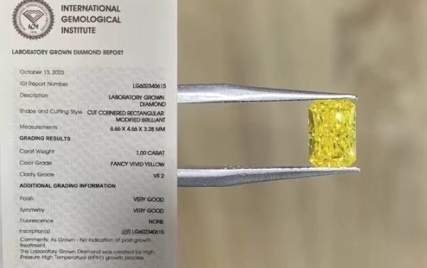IGI Certified Synthetic Yellow Diamonds Grit 1CT Radiant Cut Lab Created Yellow