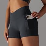 Double-sided nylon sanded cross v-waist pocket fitness yoga shorts running