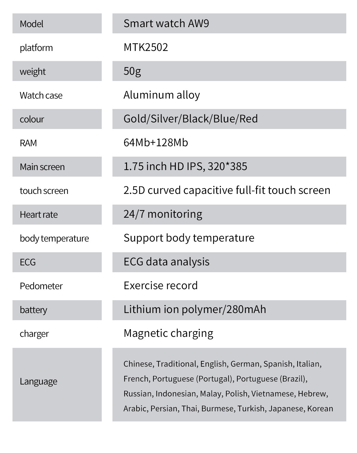 AW9 Smart Watch 1.75inch IPS Android Waterproof Smart Watch With Alarm Clock Reminder