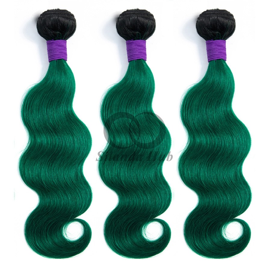 #T1B/Green Body Wave Remy Human Hair Bundles Sew In Weave Bundles Brazilian Bundle Deals