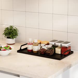 Serve Snacks in Style with this Rectangle Black Metal Tray with Handles 16.7x9.5 inches