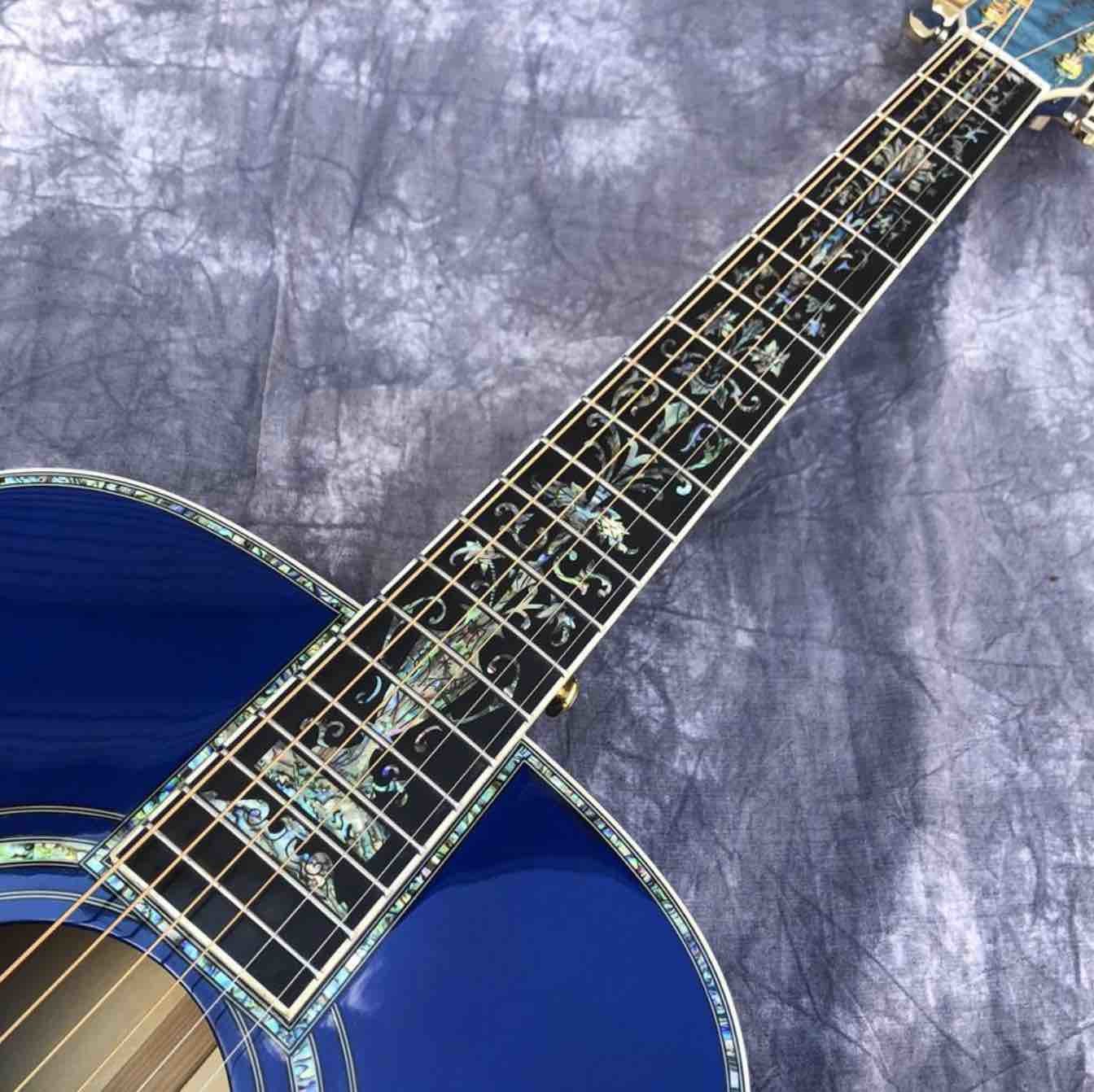 Solid spruce top OM style Acoustic Guitar,Abalone Ebony fingerboard Blue Burst Maple back and sides Acoustic Guitar
