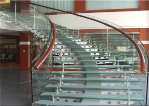 Quality Rubber Wood Tread Curved Glass Staircase With Standoff Glass Railing wholesale