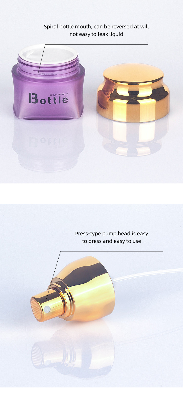 Fashion Purple PET Cosmetic Packaging Bottles 100g Spray Cream Jars