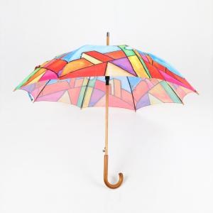 Quality Wood J Handle Curved Handle Umbrella Dog Design Print Black Metal Frames / Shaft wholesale