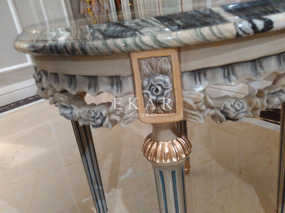 Wooden frame coffee table and end table white marble top small sofa table