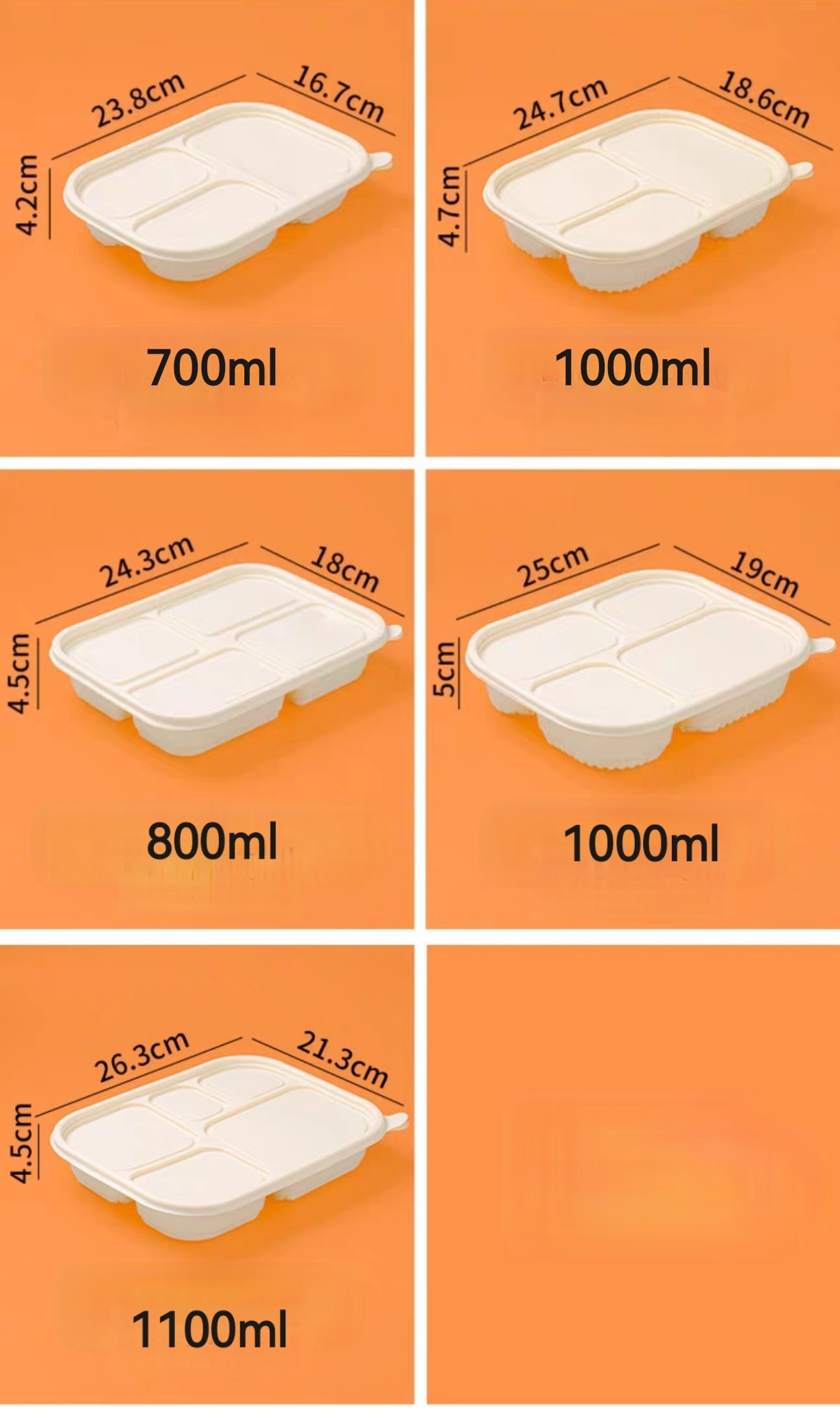 5 Compartment Biodegradable Food Containers Corn Starch Food Grade