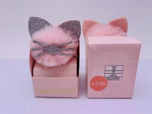 Quality Glitter Soft Pom Pom Hair Tie , Cute Cat Shape Pink Small Ponytail Holder wholesale