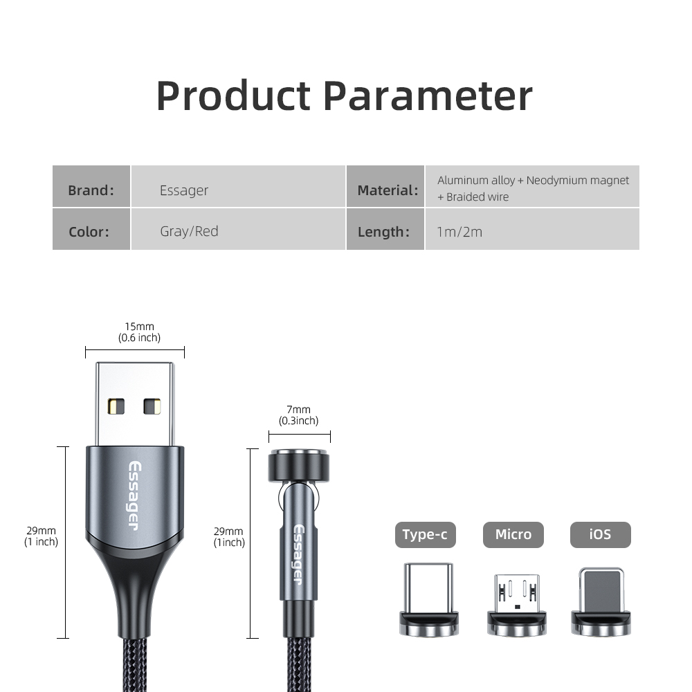 540 Rotation L 3 In 1 Magnetic USB Charging Cable 8 Pin Fast Charging For Data Transfer