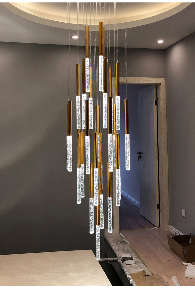 Modern Led Crystal Chandelier For Staircase Lobby Mall Villa Gold loft hanging lamp(WH-NC-84)