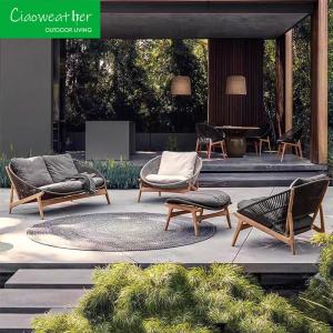 Quality Outdoor Teak Wood Rope Sectional Couch Sofa Set For Garden For Outdoor Furniture Cushion Outdoor Foam water-resistant Fabric wholesale