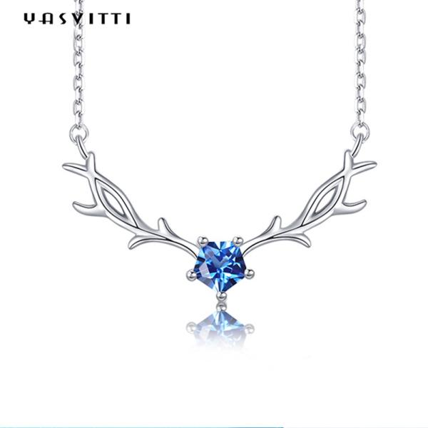 Trendy Hypoallergenic 45cm 2.8g Deer Antler Pendant Necklace Real Silver