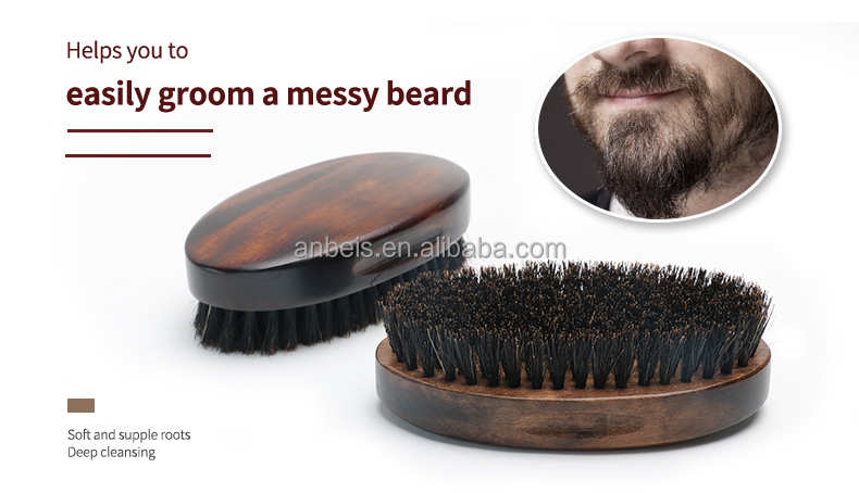 Retro Oval Wooden Beard Care Brush With 100% Natural Boar Hair
