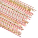 197mm 10mm Party Gold And White Striped Compostable Disposable Paper Straws