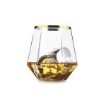 Cocktail Whiskey Diamond Stemless Plastic Wine Glasses 12oz Gold Rim
