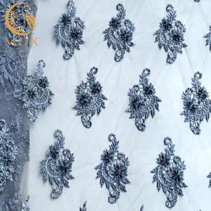Quality Stylish Customized Grey Lace Fabric Mesh Embroidered Beaded Bridal Fabric wholesale