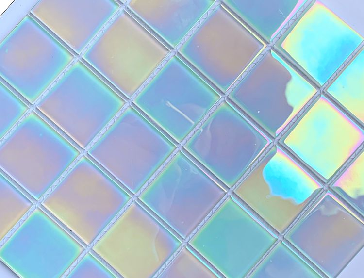 Swimming Pool Mosaic Tiles Spain Strip Iridescent Glass Tile Flower Pattern Glass 306x306MM