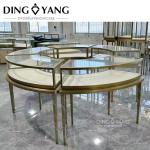 Modern Golden Glass Stainless Steel Luxury Round Jewelry Showcase Combination Of
