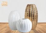 Round / Oval Fibreglass Plant Pots Glossy White Gold Leaf Finish Line Surface