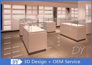Quality Modern Wooden Glass Compositive White Jewelry Showcase With LED Spotlights wholesale