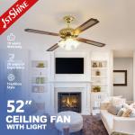Fancy Luxury 52 Inches Ceiling Fan with 4 MDF Blades and 4 Light Kits in Gold