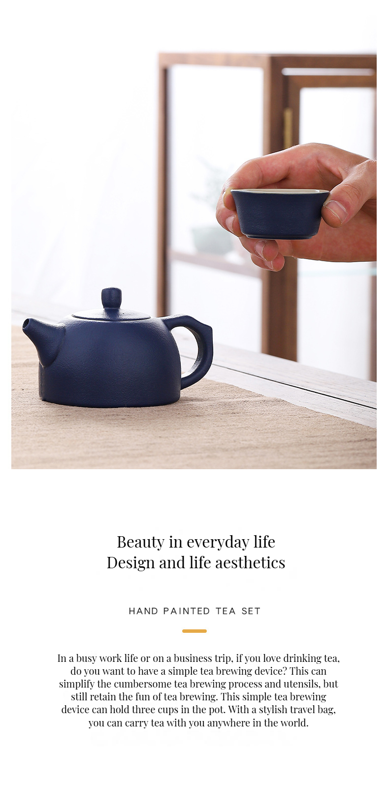 Custom Logo Ceramic Pottery Travel Tea Set with Reusable Tray and Teacups 200ml Capacity