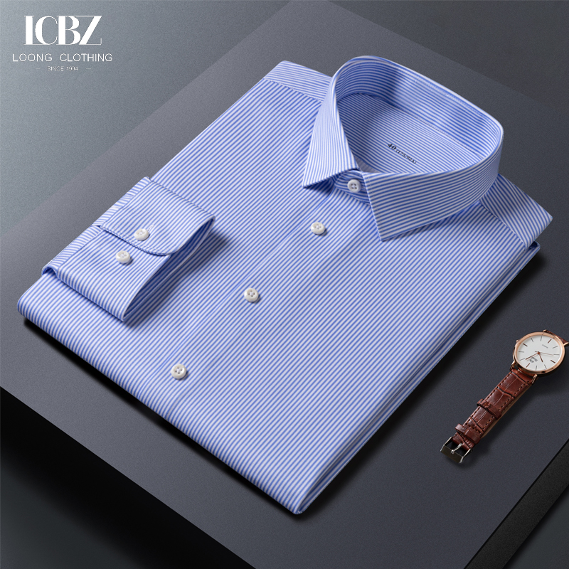 LCBZ Custom Embroidered Men's Shirts No Iron White Cotton Long Sleeve Business Attire