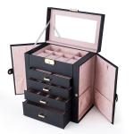 Square Luxury Pink Black Leather Jewelry Set/Ring/Earring/Necklace/Bracelet