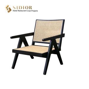 Quality Woven Vintage Rattan Armchair Indoor 58cm Width Solid Wood Chairs wholesale