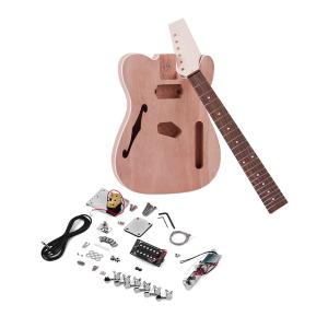 Quality TL Tele Style Unfinished Electric Guitar DIY Kit Mahogany Body with F Soundhole Maple Wood Neck Rosewood Fingerboard wholesale