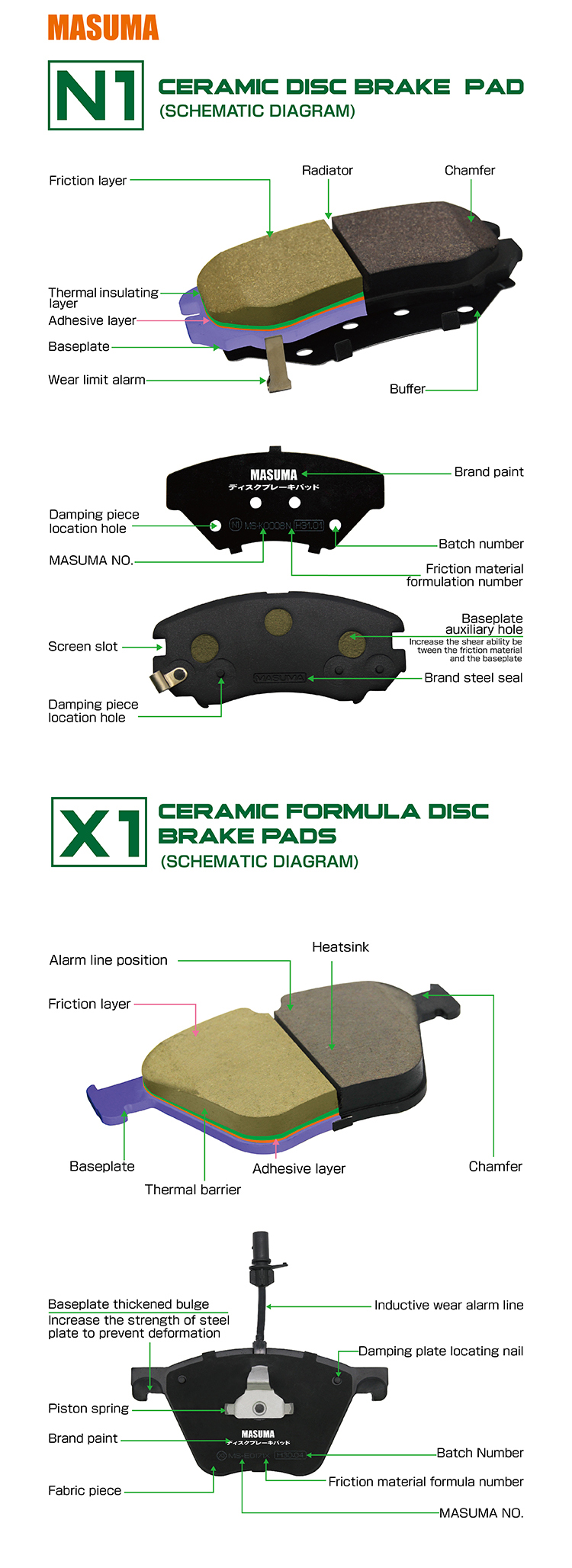 MASUMA NO. MS-2444N 5001115 Ceramic Auto Brake Pads for Nissan 41060-EG090 41060CC090