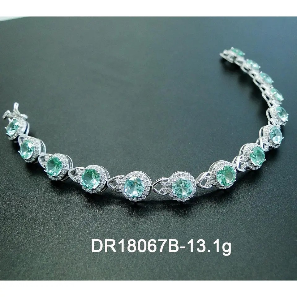 925 Sterling Silver Elegant Women Bracelet Pave Setting Green Spinel Bangle