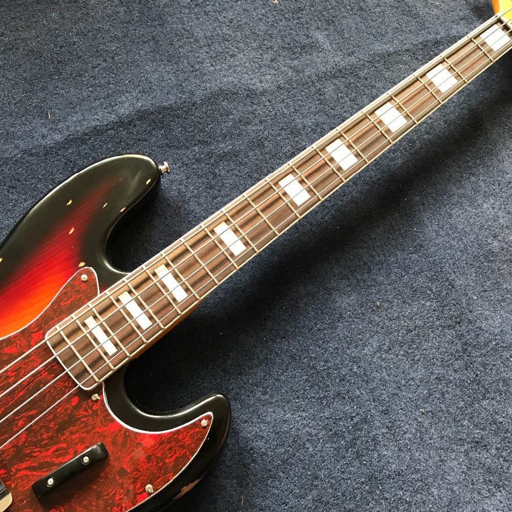 Hot sell 1959 relic Jazz bass basswood body with 4 strings electric bass in sunburst color