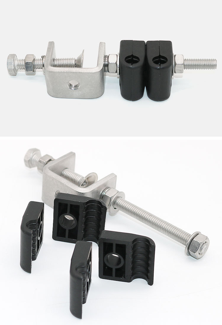 Black Finish 304 Stainless Steel Double Hole Fiber Cable Hangers RF 1/2" Feeder Clamp