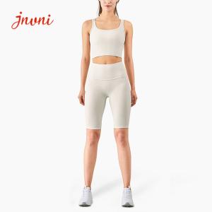 Quality High Waist 210 gsm Ribbed Yoga Activewear Sets Workout Shorts Gym Fitness Set wholesale
