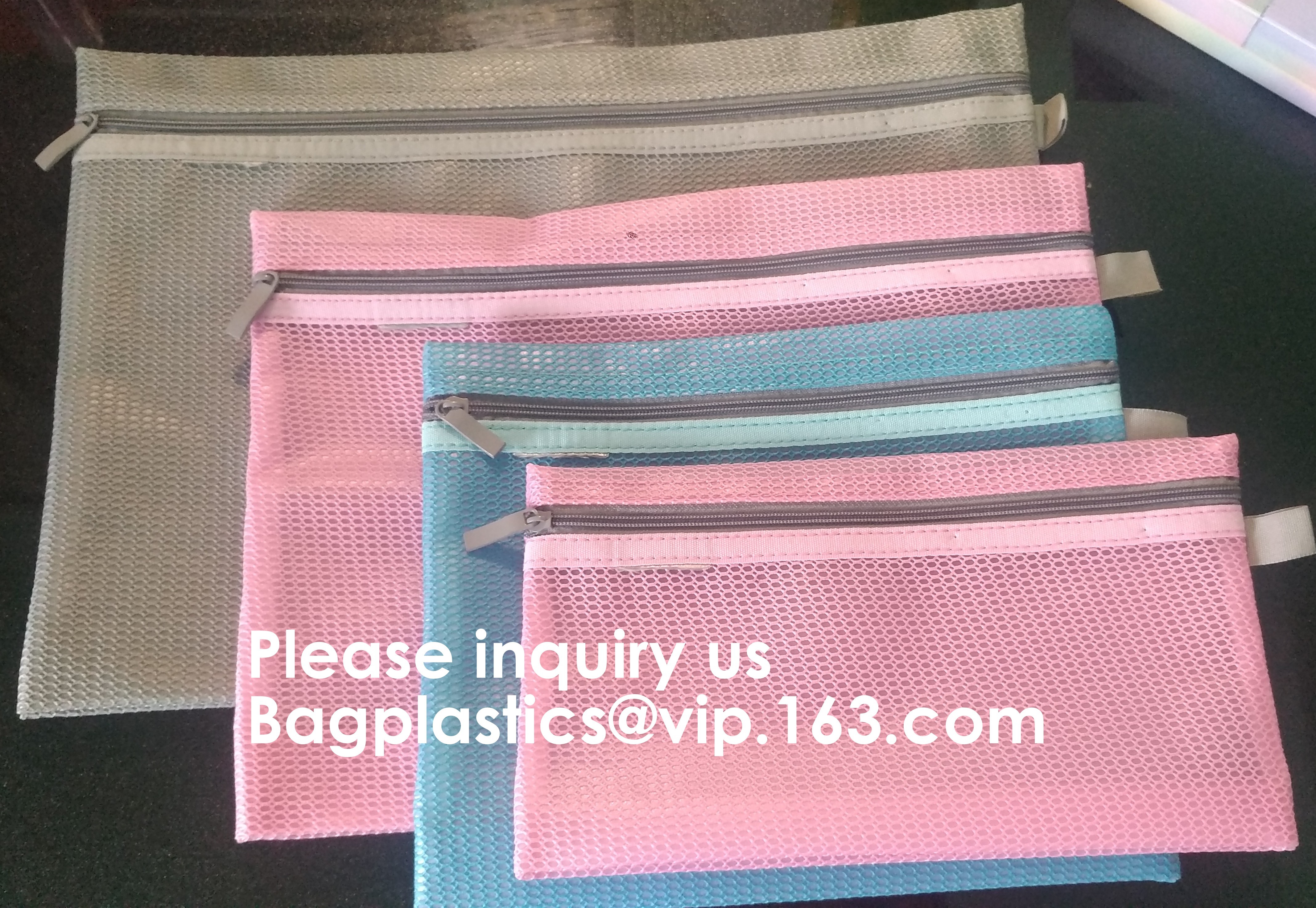 Mesh Organizer Storage Bag Durable File Bag for Office Stationery and Travel,Zipper Mesh File Bag Cosmetic Bag PVC Bag f