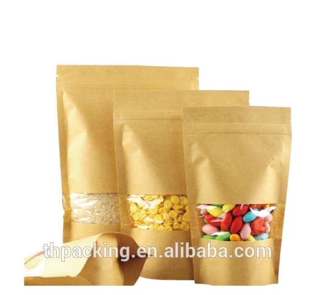 Silvery Snack Packing Window Kraft Stand Up Zipper Pouch for Dried Fruit Packaging