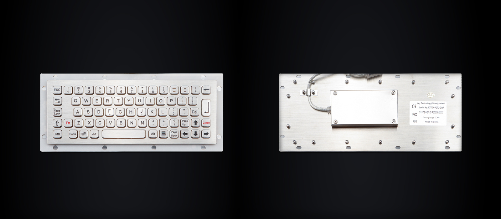 IP65 dynamic Stainless Steel Industrial Keyboard Vandal Proof 68 Keys Compact Format