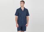 Navy Blue Mens Luxury Sleepwear Button Through Shirt And Short Pants Eco